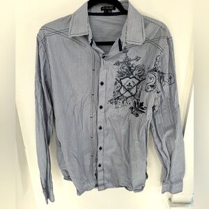 At Collins long sleeve stripped button up size L